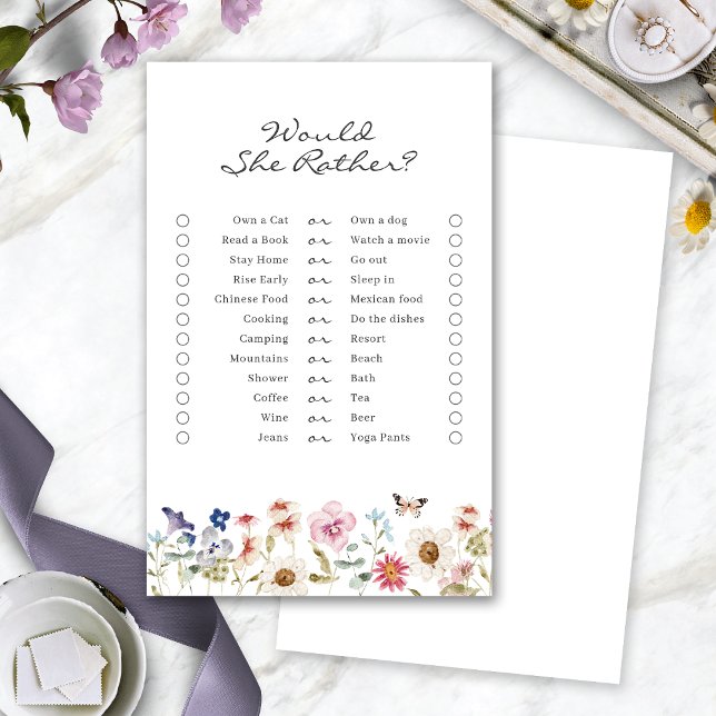 Jogo de Flores do Chá de Noiva (Bridal Shower Floral Would She Rather Game by Painted Paperie
)