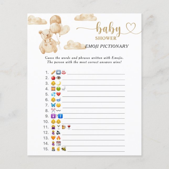 Jogo de fotos do emoji de urso para chá de bebê (Frente)