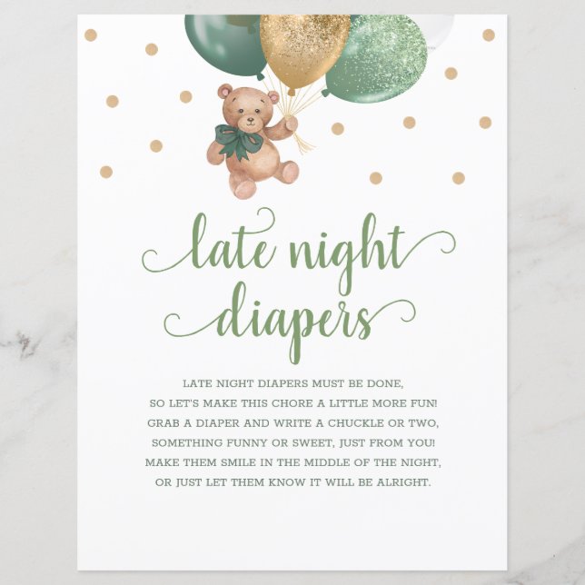 Jogo de Fraldas Noturnas Verde do Urso de Teddy (Frente)