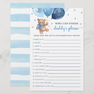 Jogo de Frases do Papai Chá de Bebê Urso Teddy 