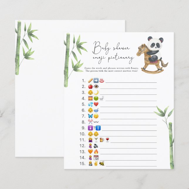 Jogo de imagem do emoji do urso panda baby shower (Frente/Verso)