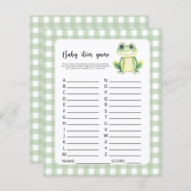 Jogo de Item Bebê. Jogo do Chá de fraldas do sapo (Frente/Verso)