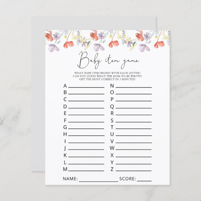 Jogo de Item de Bebê de Flores Selvagens. Jogo do  (Frente/Verso)