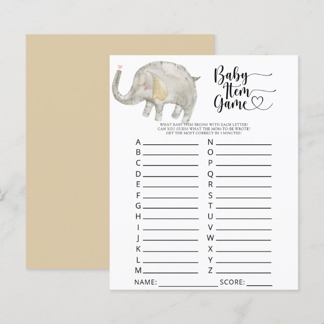 Jogo de Itens de Bebê Elefante. Jogo de Chás de Be (Frente/Verso)
