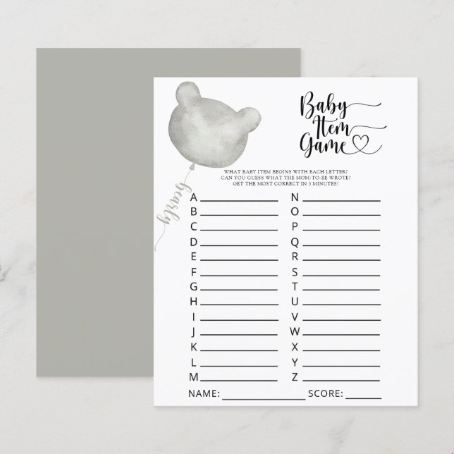 Jogo de Itens do Bebê Urso. Jogo de Chá de Bebê (Frente/Verso)