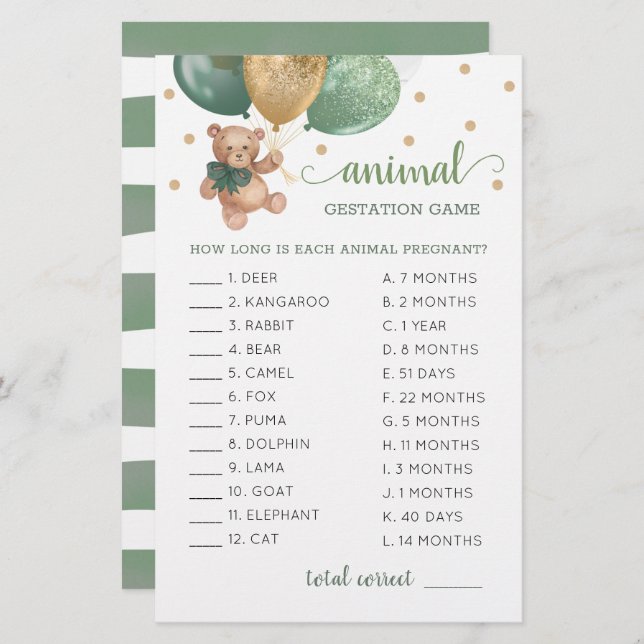 Jogo de Jogo de Animais - Urso Verde (Frente/Verso)