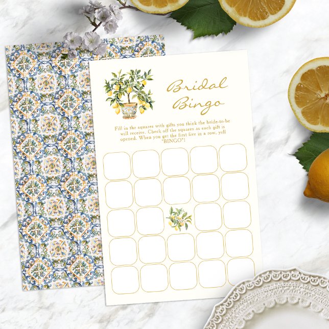 Jogo de limão (Italian Lemon Bridal Bingo Game Blue Tile Back by Painted Paperie
)