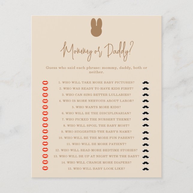 Jogo de mamãe coelho ou de chá de fraldas (Frente)