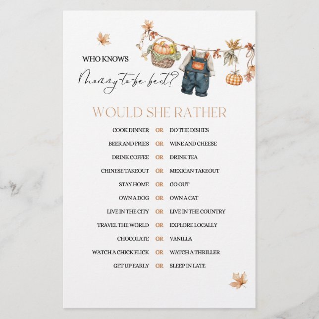 Jogo de Mamãe de Chá de fraldas de queda de abóbor (Frente)