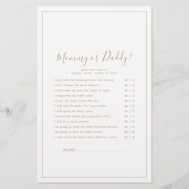 Jogo de Mamãe Dourada ou Pai minimalista (Frente)