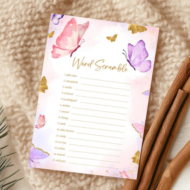 Jogo de Mistura do Chuveiro da Borboleta Roxa Dour (Butterfly Baby Shower Game)