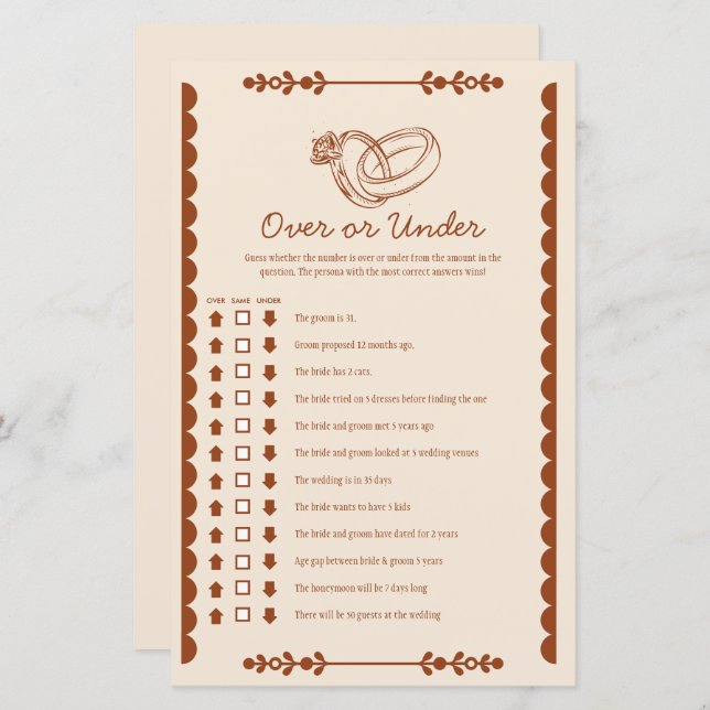 Jogo de Noiva de Campo Ocidental Sobre ou Sob (Frente/Verso)