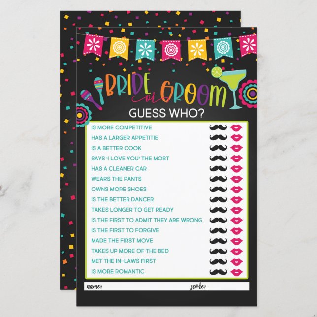 Jogo de noiva ou de noiva - Fiesta (Frente/Verso)