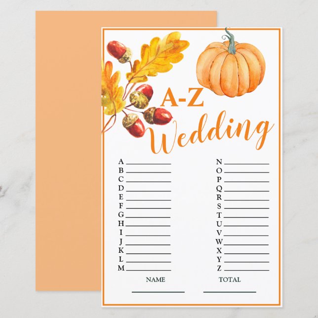 Jogo de noivado A-Z Fall Pumpkin Bridal (Frente/Verso)