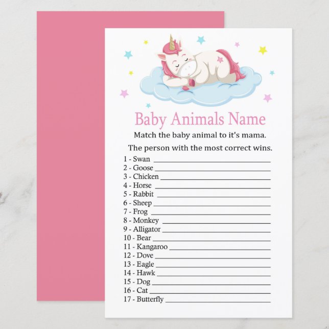 Jogo de Nome de Bebês do Unicorn (Frente/Verso)