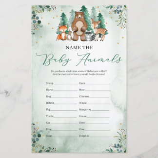 Jogo de nomear os bebês animais floresta verde
