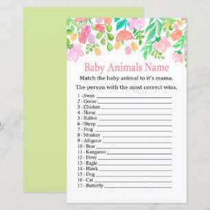 Jogo de Nomes de Animais Bebês com Flores de Aquar