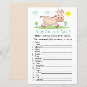 Jogo de Nomes de Animais Bebês Girafa