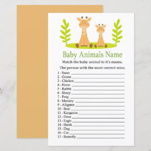 Jogo de Nomes de Animais Bebês Girafa