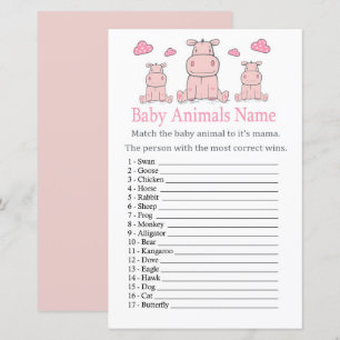 Jogo de Nomes de Animais Bebês Hipopótamo Rosa