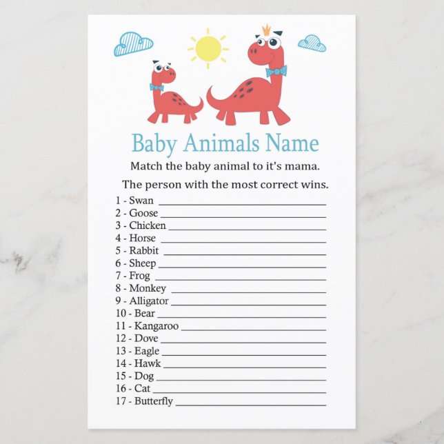 Jogo de Nomes de Bebês Animais dinossauro Vermelho (Frente)