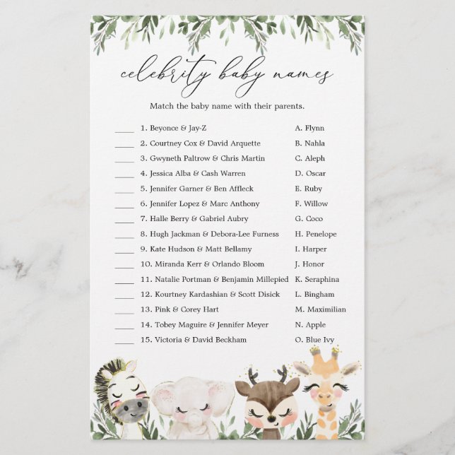 Jogo de Nomes de Bebês da Celebridade do Chá de fr (Frente)
