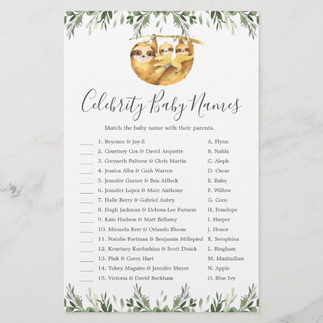 Jogo de Nomes de Bebês de Celebridades de Chás de  (Frente)