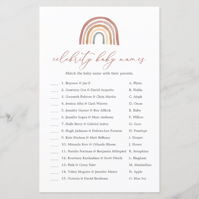 Jogo de Nomes de Bebês do Rainbow Chá de fraldas C (Frente)