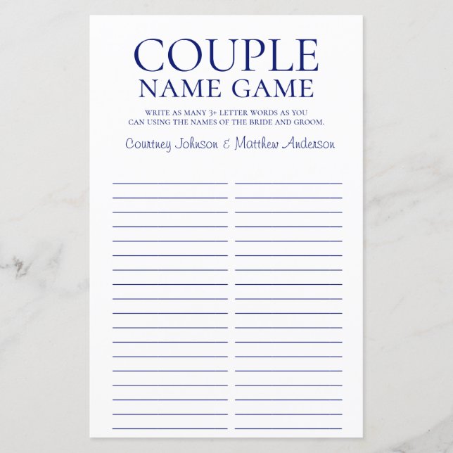 Jogo de Nomes de Casal Azul Marinho Jogo de Chá de (Frente)