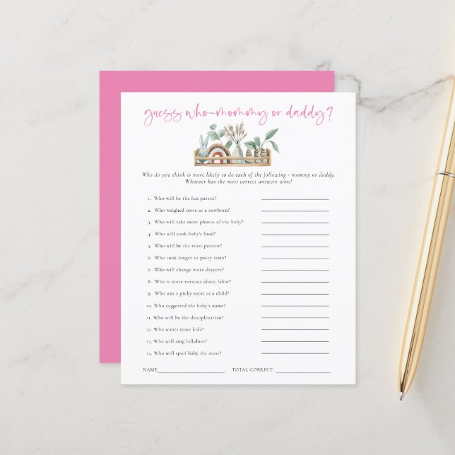 Jogo De Orçamento Adivinha Quem Mãe Pai Chá de fra (Frente/Verso In Situ)