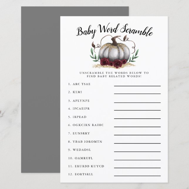 Jogo de Palavra Branca Pumpkin Bebê (Frente/Verso)