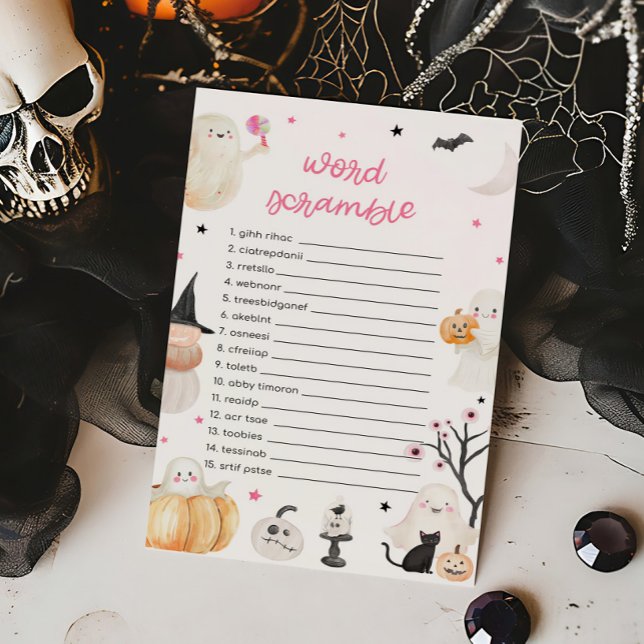 Jogo de Palavra de Boas-Palavras do Halloween (A Little Boo Baby Shower Word Scramble Game)
