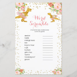 Jogo de Palavra de Dino Dourado Rosa