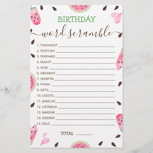 Jogo de palavras de aniversário com Answer Waterme (Frente)