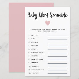 Jogo de Palavras de Bebê de Coração Rosa Moderno