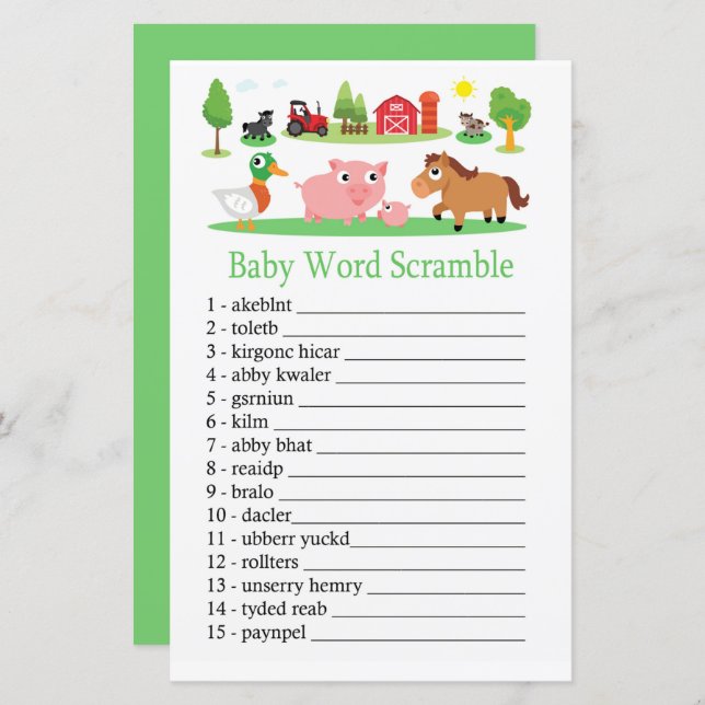 Jogo de palavras do Barnyard Baby (Frente/Verso)