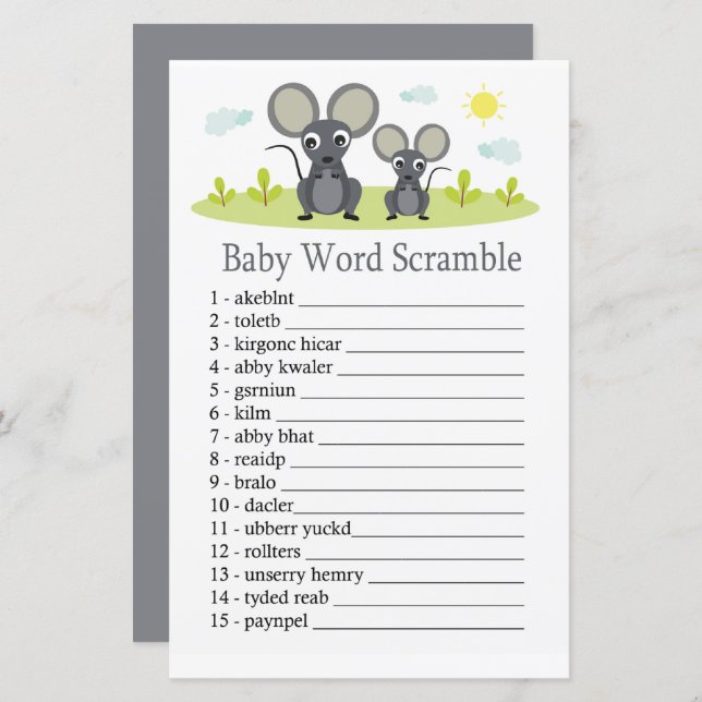 Jogo de palavras do Mouse Baby (Frente/Verso)