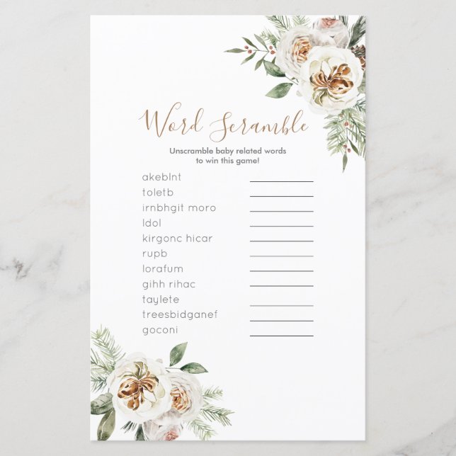 Jogo de Palavras Embaralhadas Floral Branco Invern (Frente)