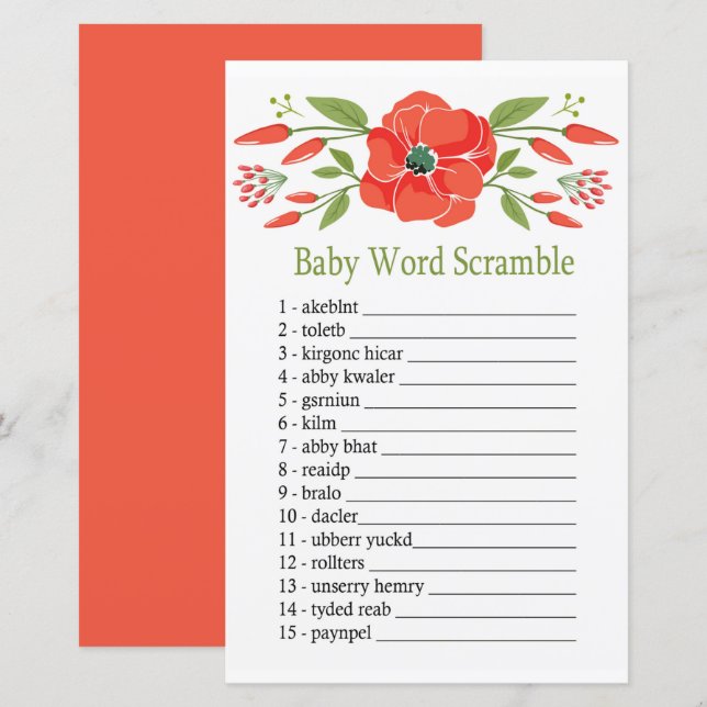 Jogo de palavras "Poppy Baby" (Frente/Verso)