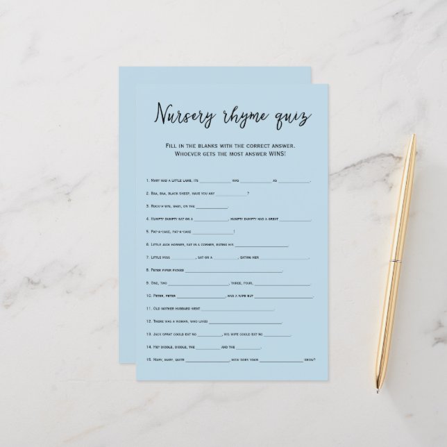 Jogo de perguntas de rimas infantis em azul desbot (Frente/Verso In Situ)