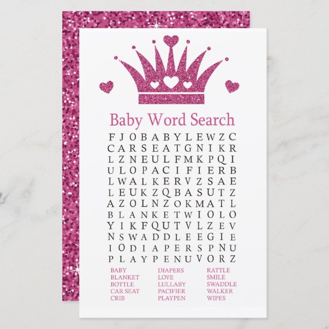 Jogo de Pesquisa de Palavras de Chá de fraldas de  (Frente/Verso)