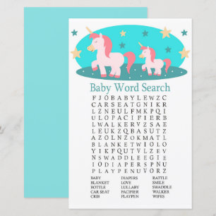 Jogo de Pesquisa do Word do Chá de fraldas Unicorn