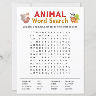 Jogo de Pesquisa do Word em Animais