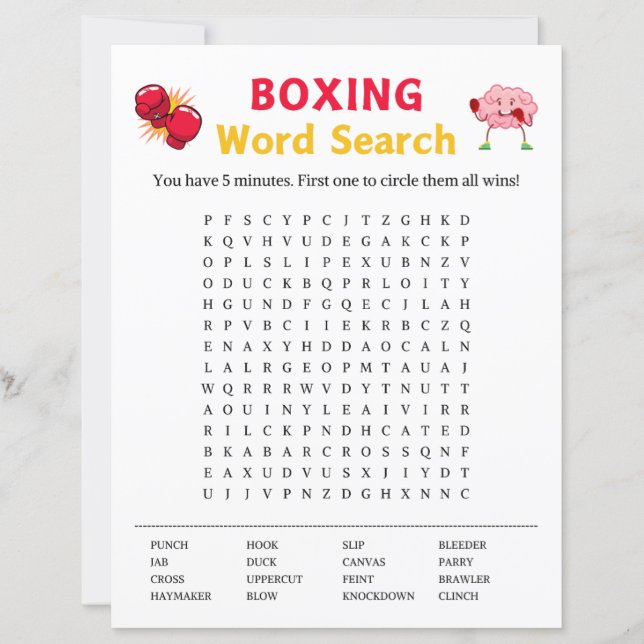 Jogo de Pesquisa do Word em Boxing (Frente)