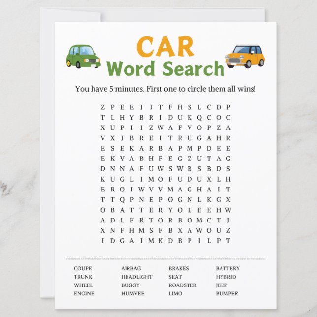 Jogo de Pesquisa do Word em Carro (Frente)