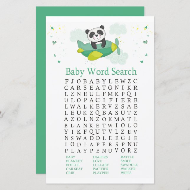 Jogo de Pesquisa do Word em Chá de fraldas do Pand (Frente/Verso)