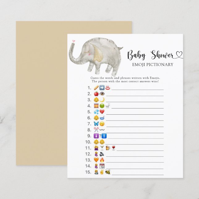 Jogo de pictionary com emojis do chá de bebê do Pe (Frente/Verso)