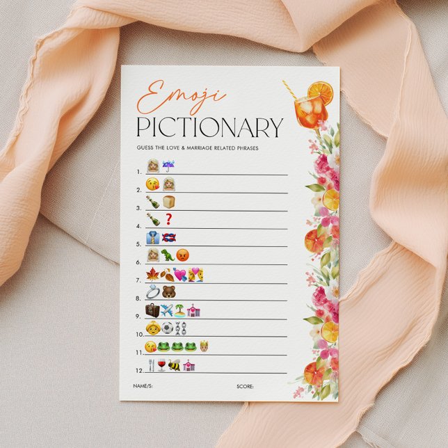 Jogo de Pictionary de Emoji Chá de Noiva Spritz Ci (Emoji Pictionary Bridal Shower Game | Love at First Spritz Theme)