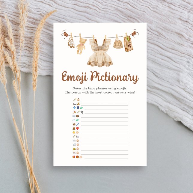 Jogo de Pictionary de Emoji de Chá de Bebê Prepara (Coffee Little Bean Clothesline Baby Shower Emoji Pictionary Game)