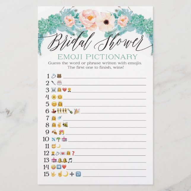Jogo de Pictionary de Emoji de Chuveiro Floral Nup (Frente)